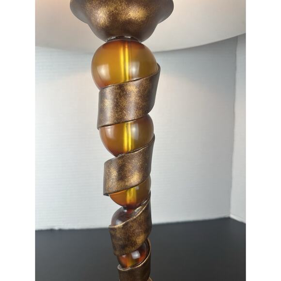Amber Lucite & Brass Table Lamp Orange Swirl Test Works 30” - Picture 4 of 6